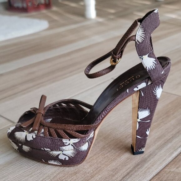 Gucci Floral Print Brown Platform Shoes Eur. 34C - Picture 3 of 16